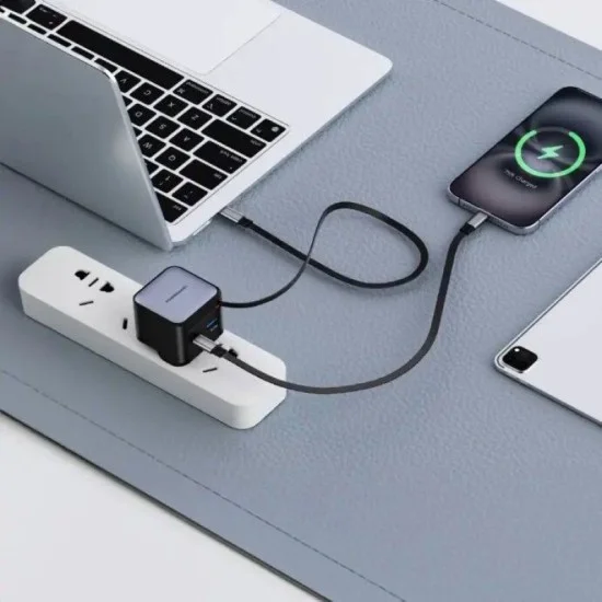 Wall Charger Dual Port | Retractable Gan Charger Powerology - Black
